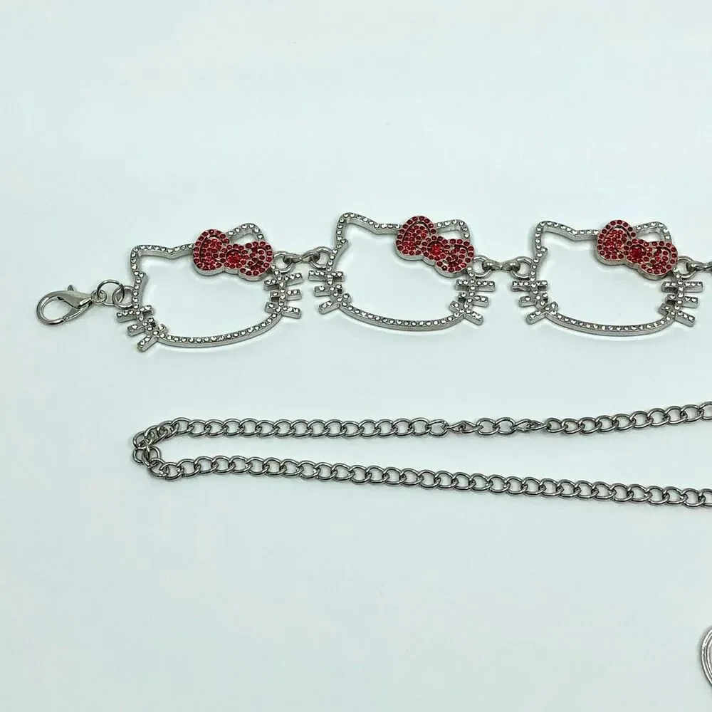 Y2K Kawaii Rhinestone Hello Kitty Chain Belt, Fits 13–37.5 Inches, X7GA1219